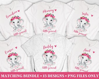 Baby shower sublimation - PNG - Instant download - Elephant baby shower - Little Peanut - It's a Girl- Matching shirt designs