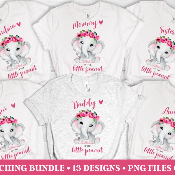 Baby shower sublimation - PNG - Instant download - Elephant baby shower - Little Peanut - It's a Girl- Matching shirt designs