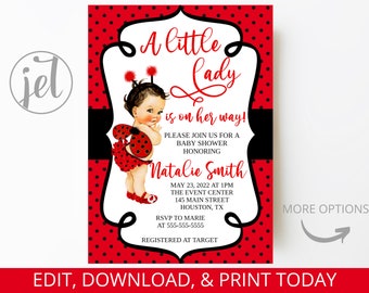 Ladybug Invitation - Editable - Baby shower - Princess - Printable - Invitation template