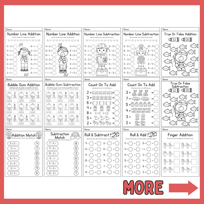 Math Worksheets Printable Instant download Addition Subtraction Kindergarten image 2