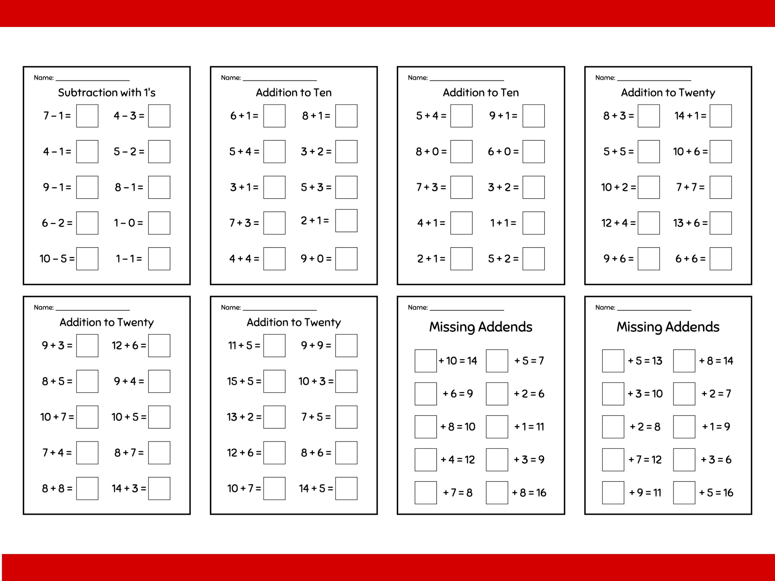 Math Worksheets - Printable - Instant Download - Addition - Subtraction ...