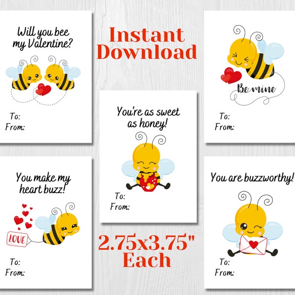 Valentine Cards - Printable - Kids Valentine Cards - Instant download - PDF - Bees