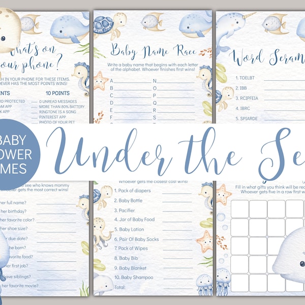 Baby Shower Games - Under the Sea - Printable - Instant Download