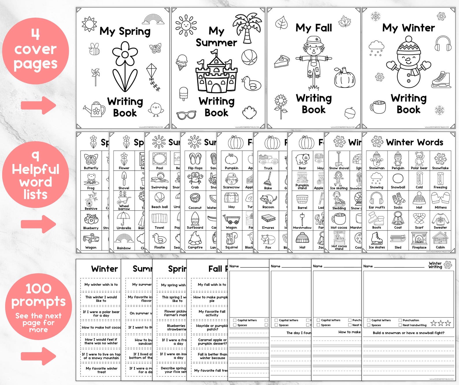 Writing Prompt Bundle - Printable - Writing Journal - Seasonal Writing ...