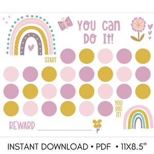 May include: A printable chart with a rainbow, a flower, and the text "You can do it!" and "You did it!"  The chart has a grid of circles for tracking progress.  It is designed for children and includes the words "Start" and "Reward".