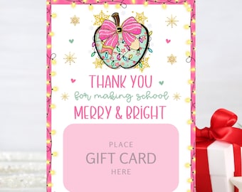 Merry & Bright Gift Card Holder - Printable - Teacher Gift Idea - Instant Download - Staff Appreciation - Christmas Gift Card Holder