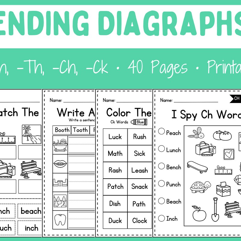 Year R Diagraphs Worksheets.pdf Diagraphs Worksheet - Etsy