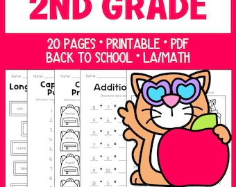 2nd Grade Worksheets - Back To School - Printable - Homeschool - Teacher - Instant Download - Math - Language Arts