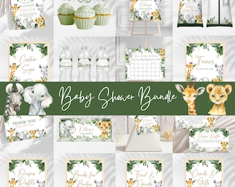 Editable Baby Shower Bundle - Safari - Jungle - Wild One - Printable - Signs - Chip Bag - Cupcake topper - Water Label - Favor Tags