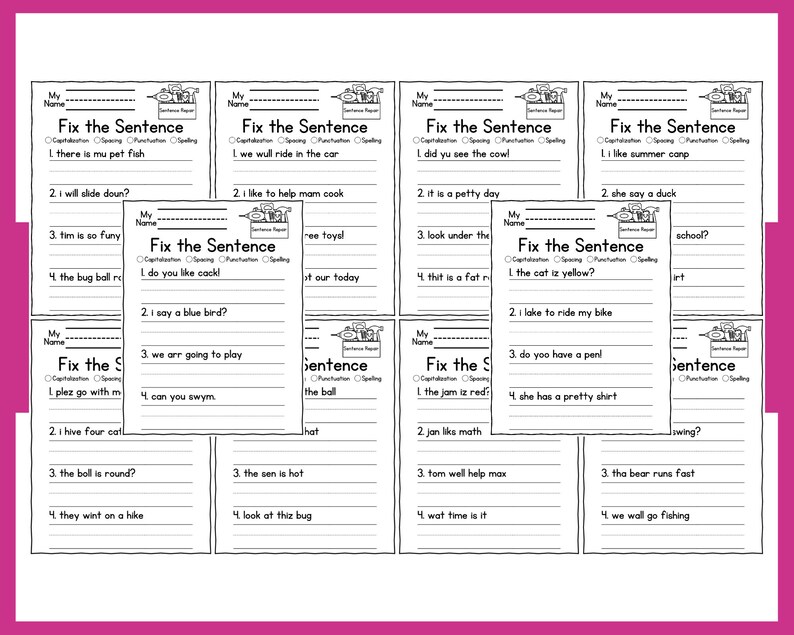 Sentences - Worksheets - Printable - Instant Download - Kindergarten ...