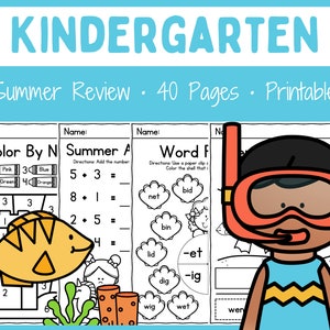 Kindergarten - Summer Review - Worksheets - Printable - Homeschool - Teacher Resources - Instant Download