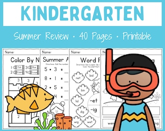 Kindergarten - Summer Review - Worksheets - Printable - Homeschool - Teacher Resources - Instant Download