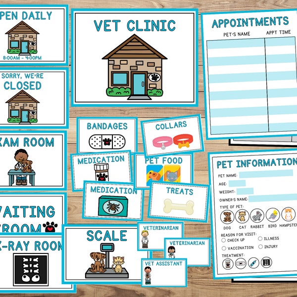 Vet clinic Pretend play - Printable - Dramatic play - Instant download