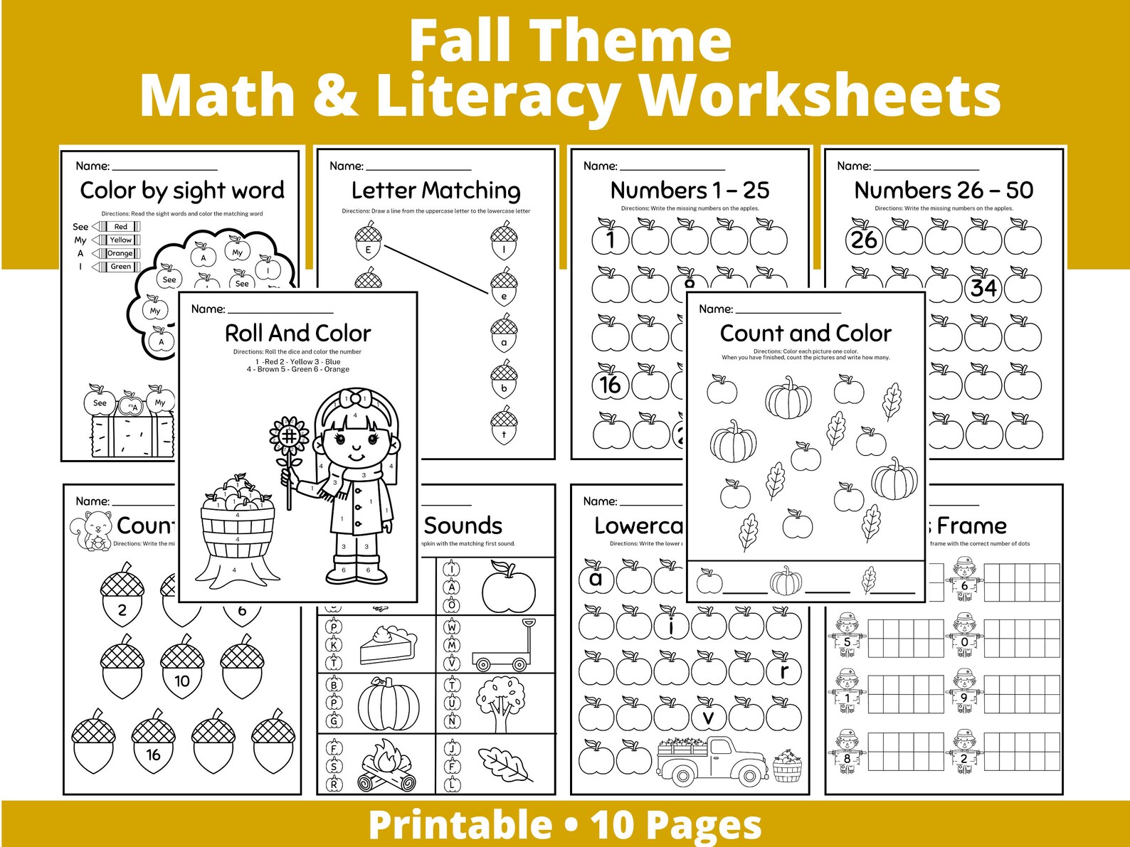 Printable Worksheets Instant Download Prek Kindergarten First Grade ...