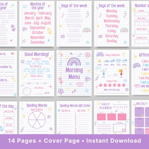 Elementares Morgenmenü - Printable - Homeschool - Erste Klasse - Zweite Klasse - Rechtschreibung - Mathe - Affirmationen - Instant Download
