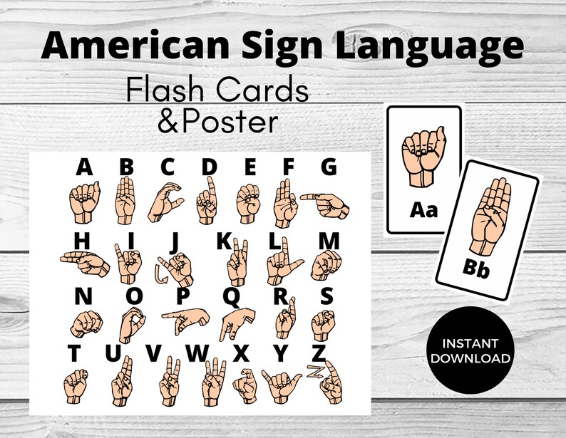 Alphabet Flash Cards American Sign Language Printable - Etsy
