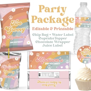 Groovy birthday party - Package - Bundle - Editable - Printable - Any Age - Chip Bag - Water Label- Chocolate wrapper - Juice Label