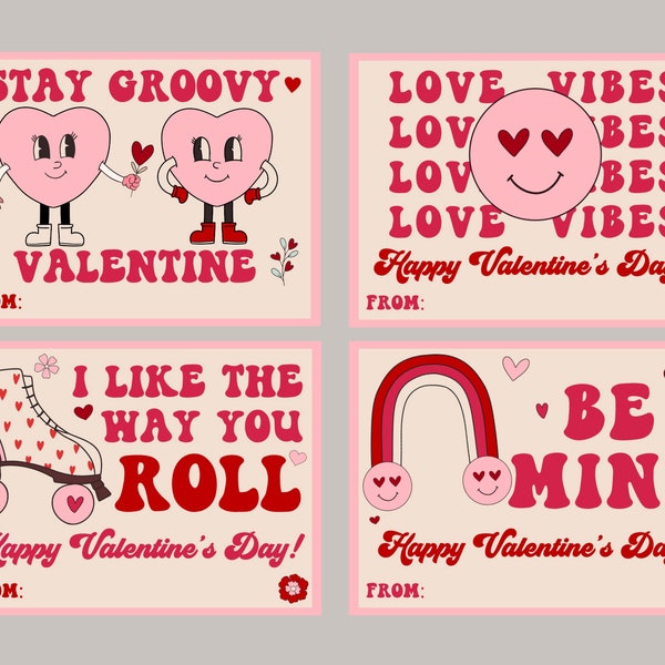 Retro Valentine Cards - Printable - Instant Download