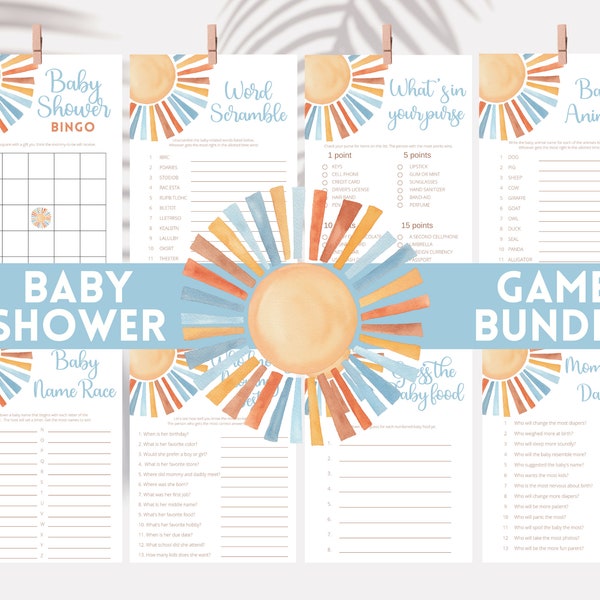 Here comes the son - Game Bundle - Baby Shower Games - Printable - Instant download - Retro Baby Shower