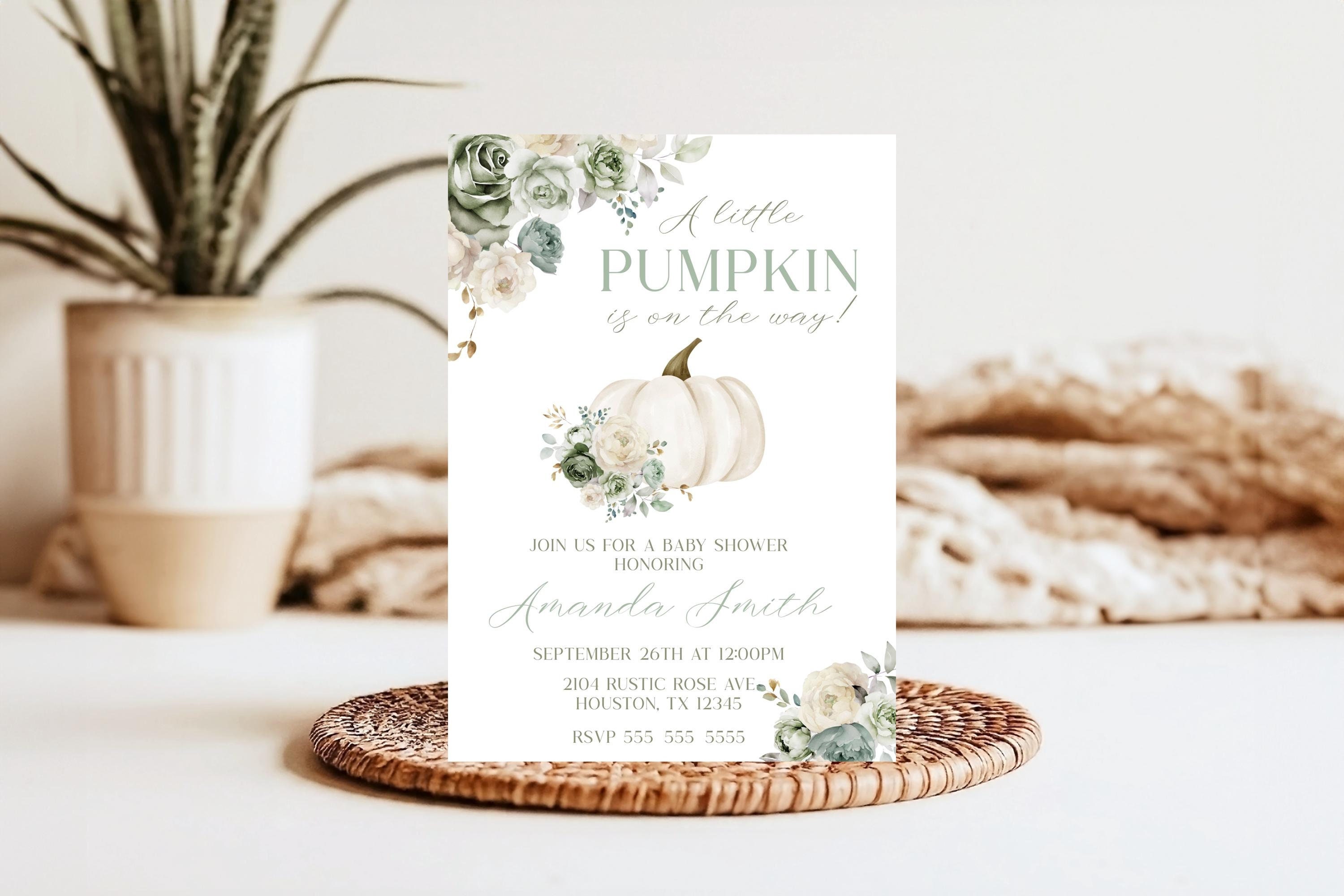 Fall Baby Shower Invitation - Printable - Editable - Pumpkin - Neutral - Sage  - Invitation template - Digital download