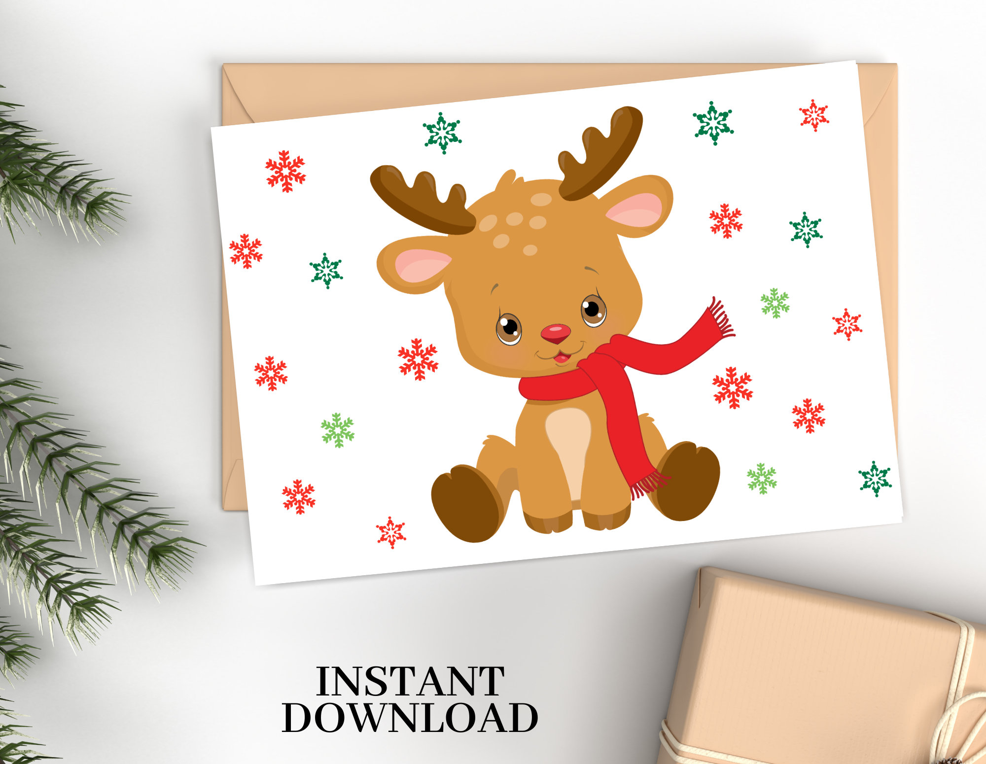 Reindeer Christmas Card Printable 4 x 6  Etsy