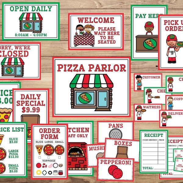Dramatic Play - Printables - Pizza Parlor - Pretend Play - Instant Download