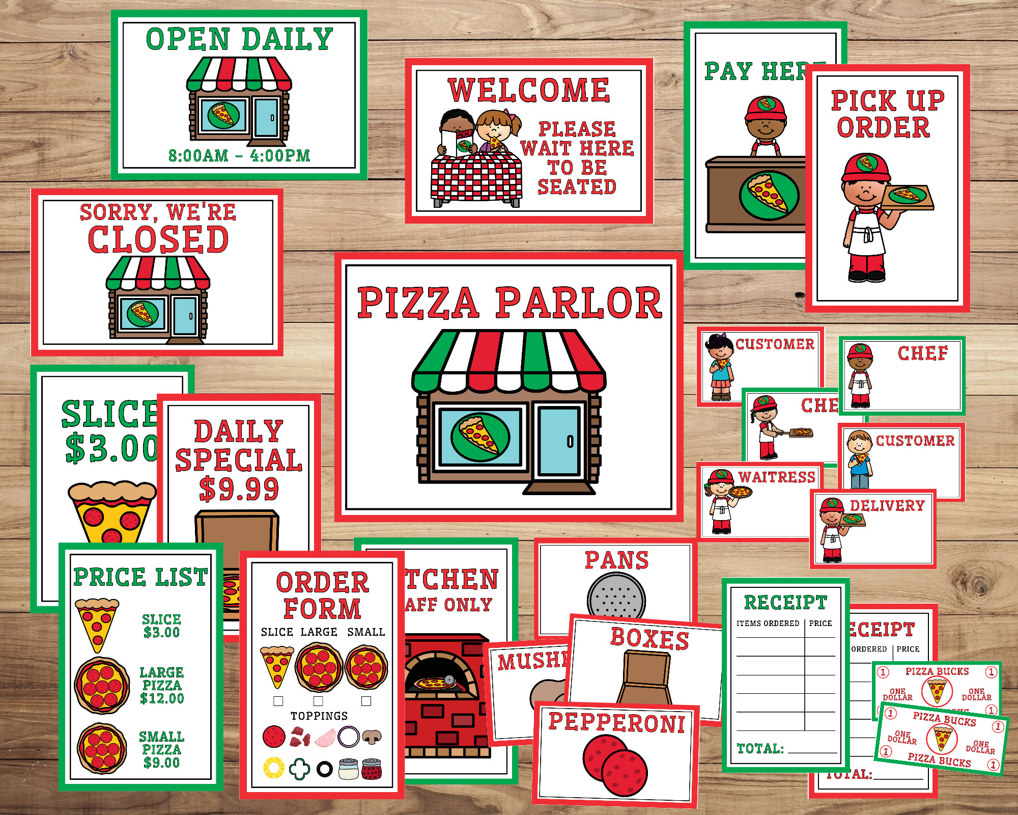 Dramatic Play - Printables - Pizza Parlor - Pretend Play - Instant ...