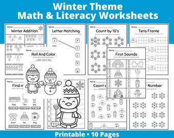Printable Worksheets - Instant Download - Prek - Kindergarten - First Grade - Math - Literacy