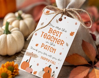 Fall Teacher Gift Tags - Printable - Best Teacher In The Patch - Digital Download - Pumpkin - Favor Tag - 2x3.5 - Instant Download