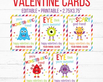 Monster Valentine Cards - Editable - Printable - Digital download - School Valentines - Class Valentines