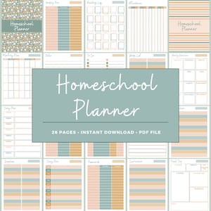 Homeschool Planner - Printable - Lesson Planner - Weekly Planner - Schedule - Attendance - Unit Study - Reading Log - Digital Download