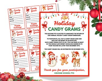 Holiday Candy Grams - Editable - Printable - PTO Fundraiser - Canva Template - Digital Download - Christmas Printable
