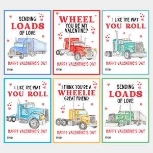 Cartões de Dia dos Namorados para Semi-caminhões - Imprimíveis - Wheelie - Dia dos Namorados para Crianças - Dia dos Namorados para Escola - Festa de Classe - Cartões de Dia dos Namorados para Meninos - 18 Wheeler