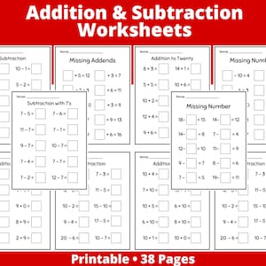 Math Worksheets - Printable - Instant Download - Addition - Subtraction ...