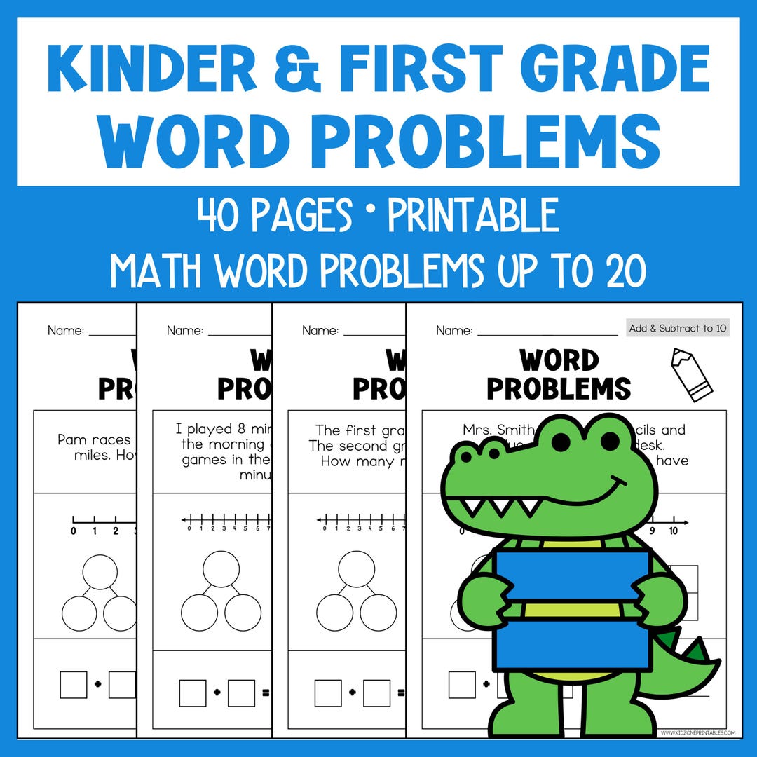 Math Worksheets - Word Problems - Printable - Kindergarten - First ...