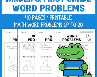 Math Worksheets - Word Problems - Printable - Kindergarten - First Grade - Addition - Subtraction - Instant Download - PDF - Homeschool