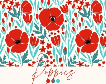 POPPIES vector seamless pattern available for licensing in digital format, Flower design, Floral background, Poppy meadow