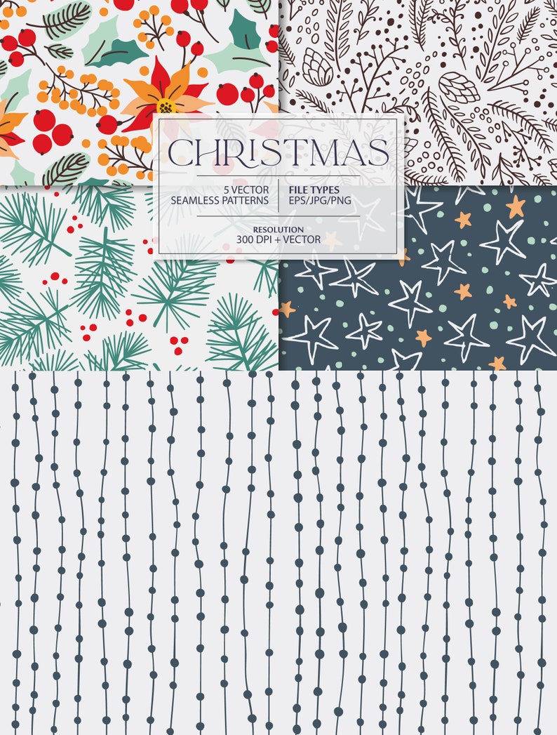 Winter seamless pattern Poinsettia digital background Christmas digital paper Hygge digital print Floral clipart Scandinavian Christmas
