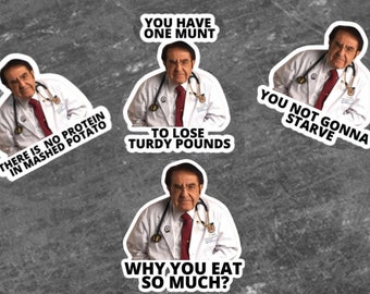 Dr Nowzaradan Sticker Pack, 3x3" formaat, gaat niet verhongeren, waarom je zoveel eet, je hebt één munt, grappige DR Nov-sticker, stickers voor gewichtsverlies