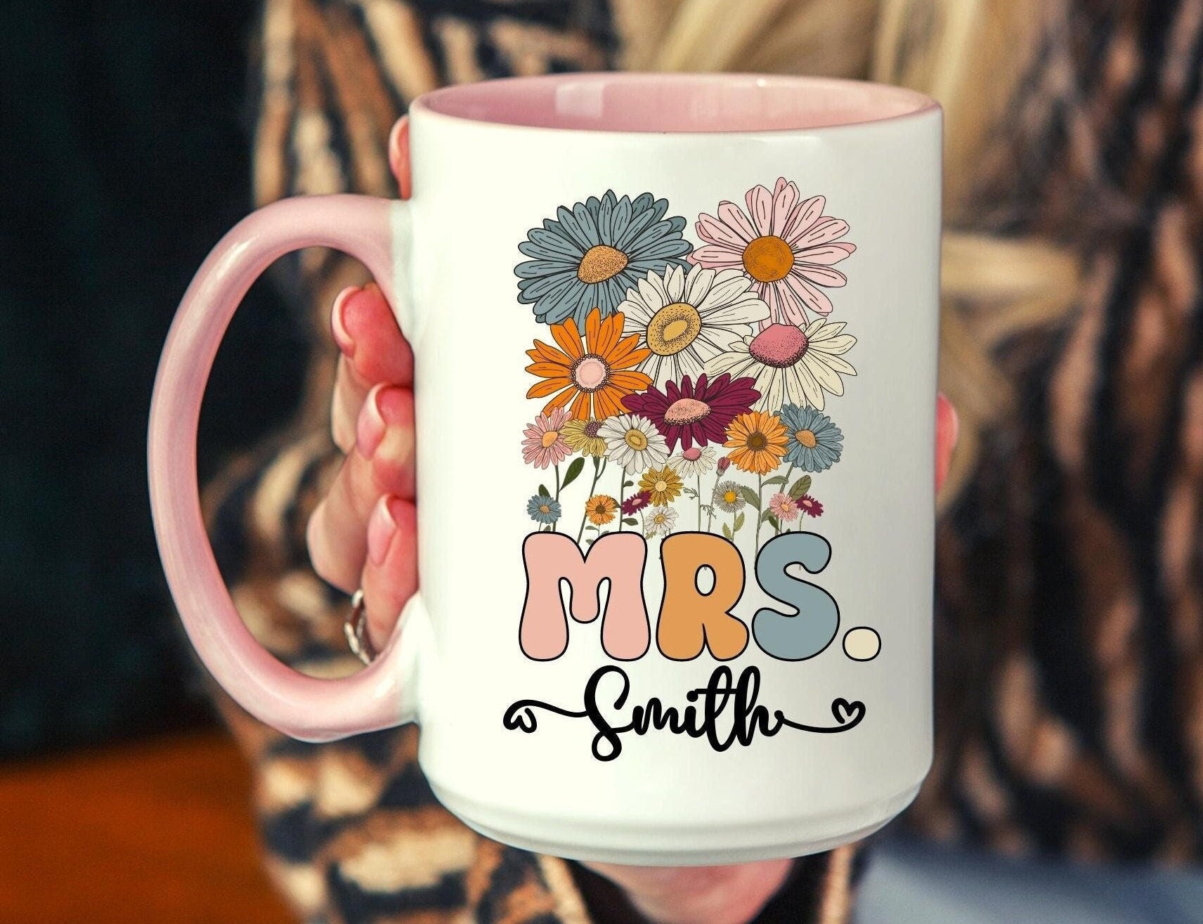 Personalized Couple Mug, Newlywed Gift, Ceramic Cup with Wood Handle, Bridal Shower Gifts, Ch…