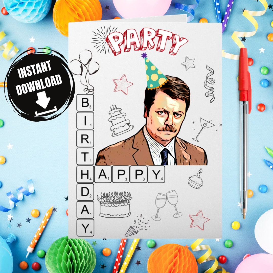 Ron Swanson Inspired Birthday Card, Happy Birthday Card, Scrabble Lover, Funny Birthday Card ...