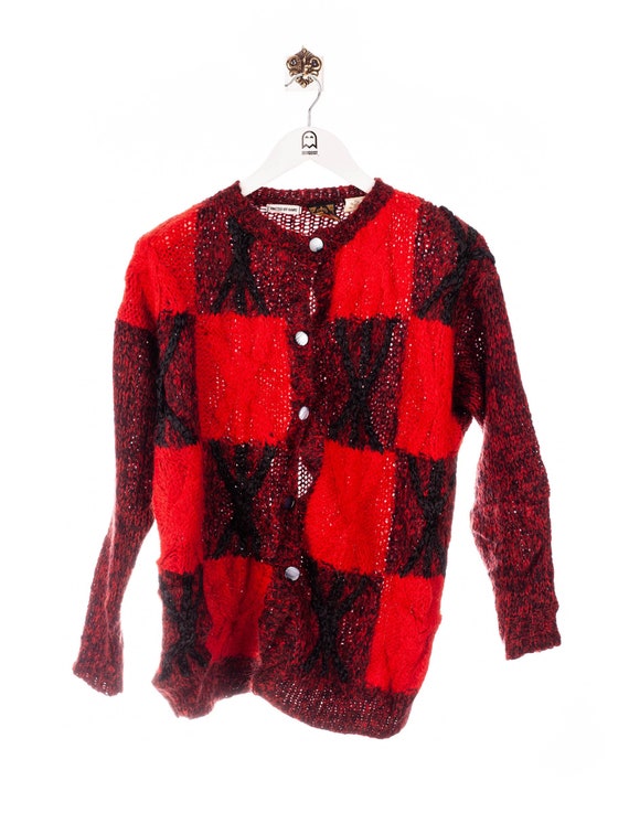 Vintage Card Amoroso Knit Look Cardigan Red/Black