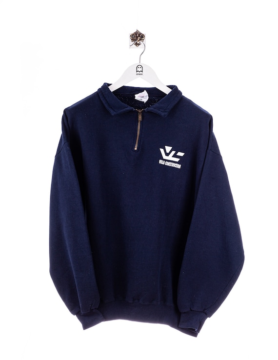 Vintage Jerzees 80s Halfzip Print Sweatshirt Navy/