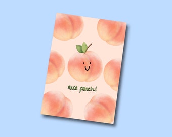 Nice Peach Postcard | Cute Romantic Valentines Card | Fruit Summer Peach Art