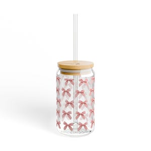 Chic Coquette Bow Sipper Glass with Bamboo Lid, Perfect for Gift, Tea, Juice, Coffee, Home Decor,  Drinkware