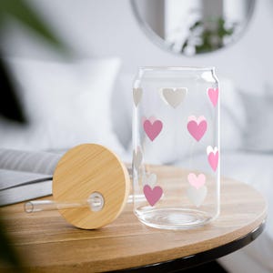 Vaso con diseño de corazón, 473 ml (16 oz), bonito vaso blanco y rosa para café y bebidas, regalo de San Valentín, taza para amantes del café, vaso para bebidas.
