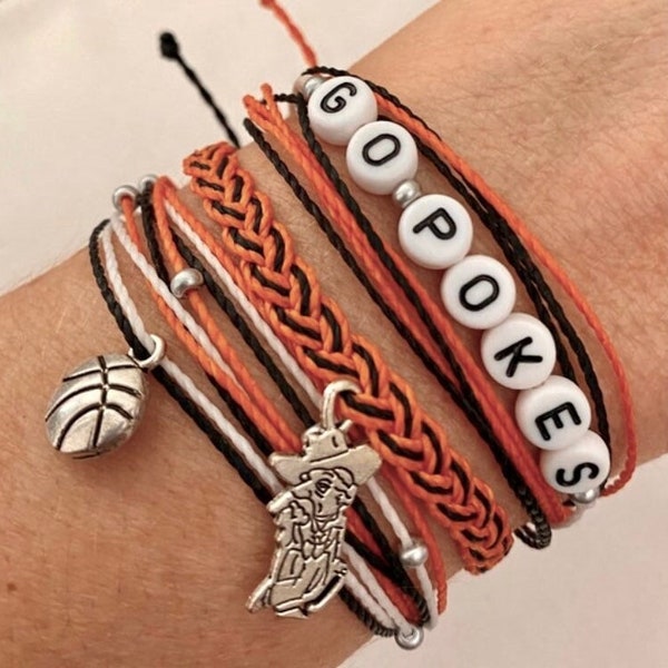 OSU COWBOYS Charm Bracelet Set, Pura Vida Style Bracelet, Oklahoma State Football Girl Gift, Cowboys Mascot, Go Pokes, OSU Basketball