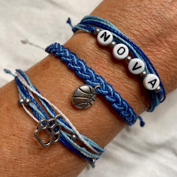 VILLANOVA Basketball Charm Bracelet Set, Stackable String Charm Bracelet, Pura Vida Style Bracelet, Villanova Basketball Girl Gift