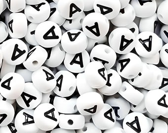 100 Letter A 7mm Acrylic Round White Alphabet Letter Beads