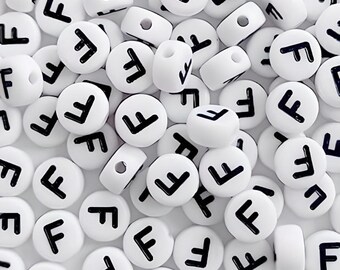 100 Letter F 7mm Acrylic Round White Alphabet Letter Beads